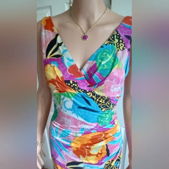 Lauren Ralph Lauren colorful tropical floral faux wrap bodycon dress size M NWOT - Picture 11 of 14